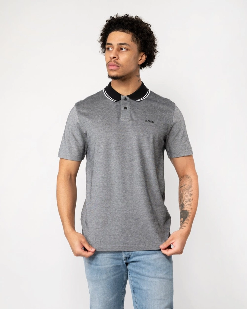 Hugo Boss Oxford New Mens Contrast Collar Short Sleeve Polo Shirt - Black - Size Medium